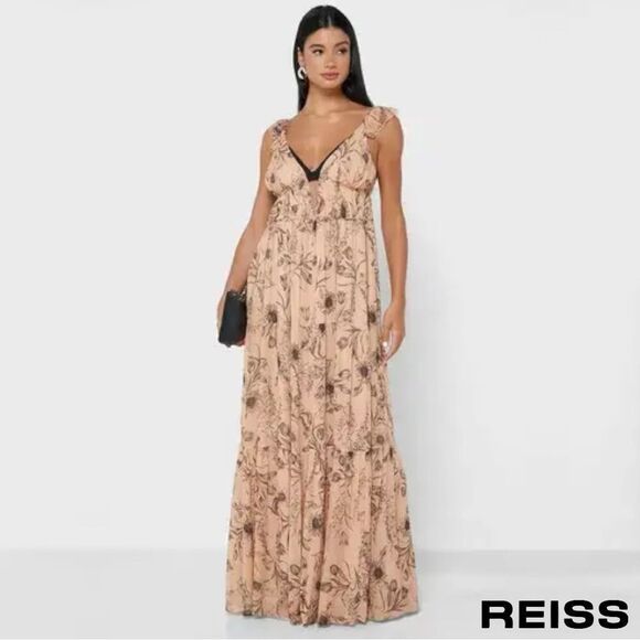 REISS **NWT** Floral Maxi Dress in Blush Peach / Beige - Picture 11 of 13